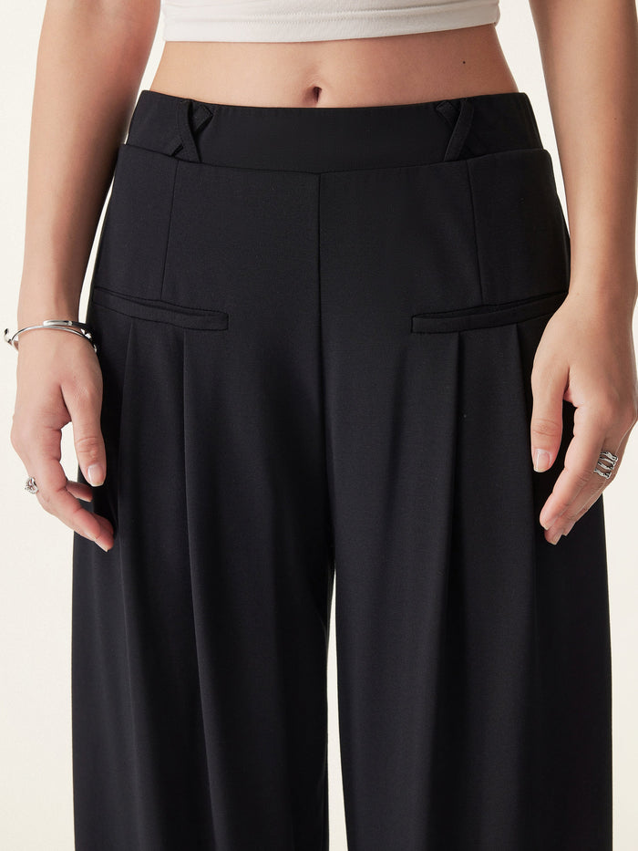 Mid Rise Wide Leg Trouser with Pockets Drapey Bamboo Ponte
