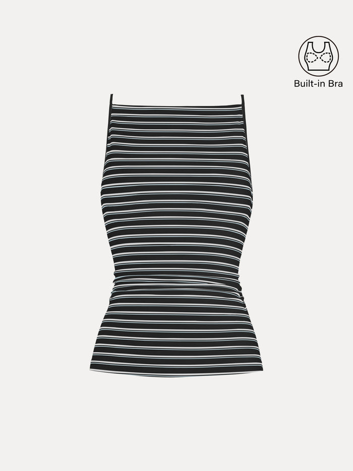 Striped Side Ruched Spaghetti New Airy Bra Tank