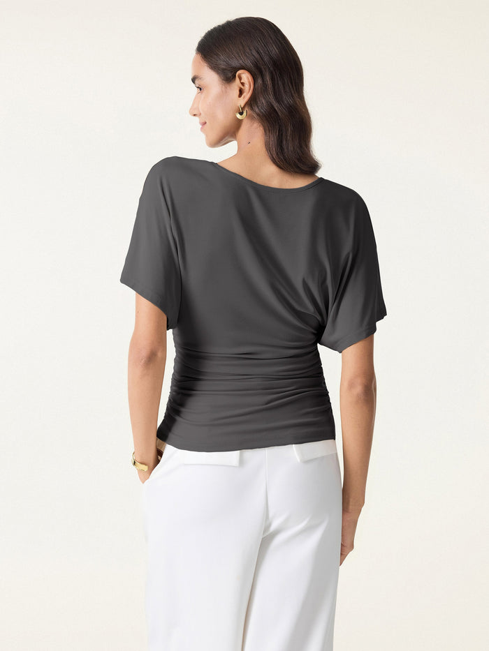 Effortless Boatneck Batwing Sleeve Side Ruched Top