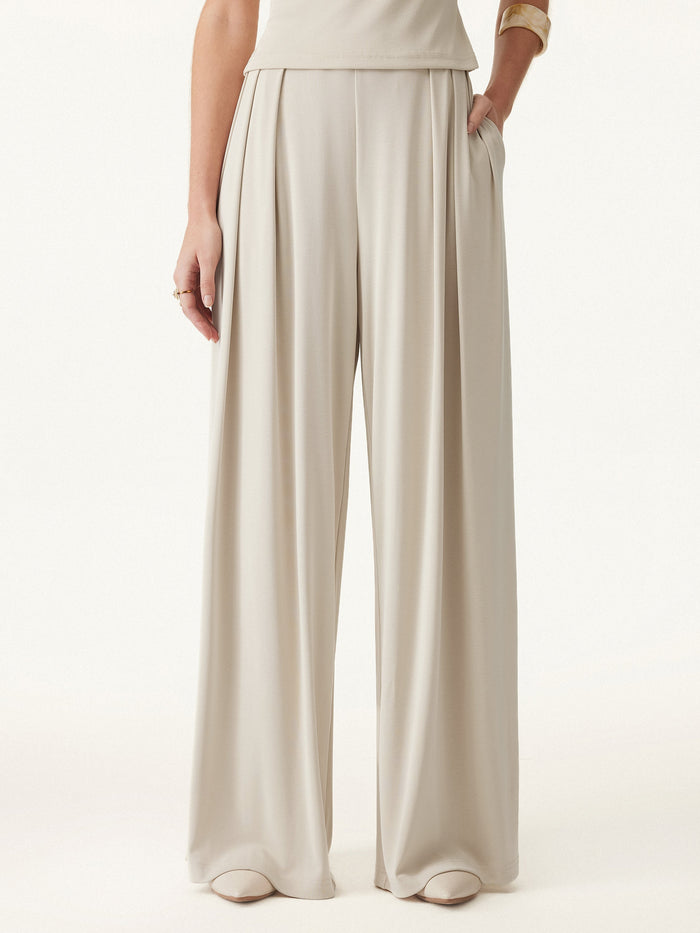 Mid Rise Pleated Wide Leg Palazzo Pants with Pockets