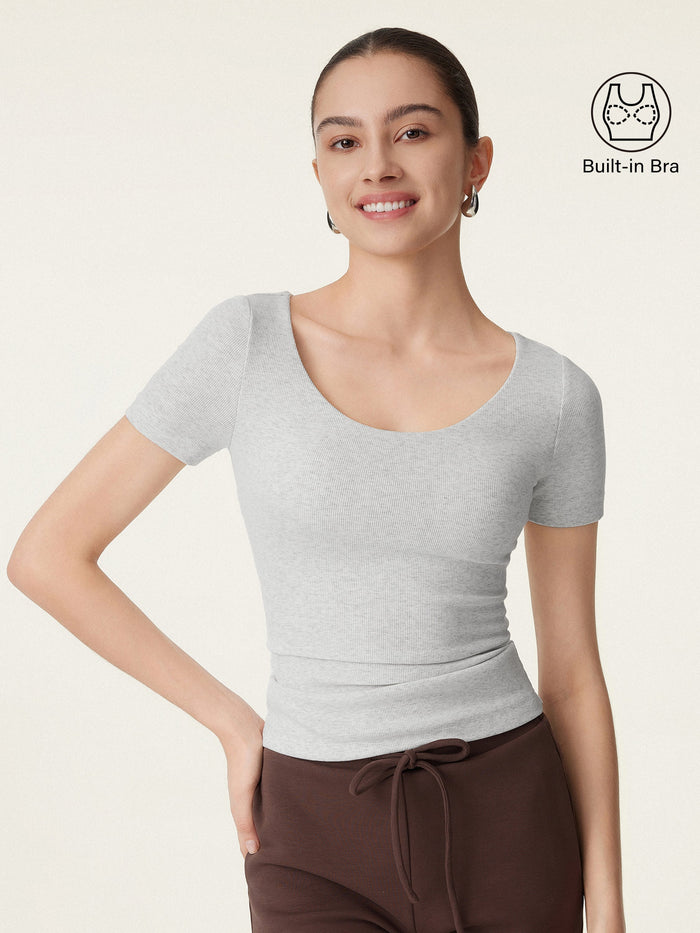 Scoop Neck Short Sleeve Cotton New Airy Bra Top