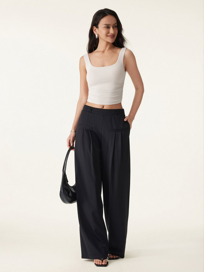 Mid Rise Wide Leg Trouser with Pockets Drapey Bamboo Ponte