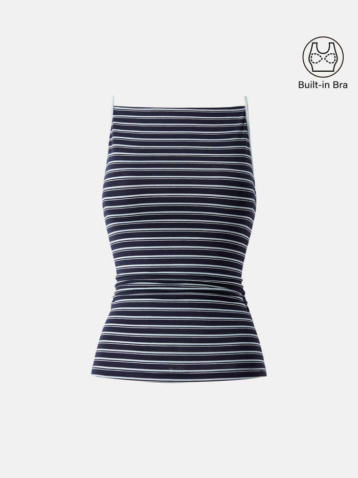 Striped Side Ruched Spaghetti New Airy Bra Tank