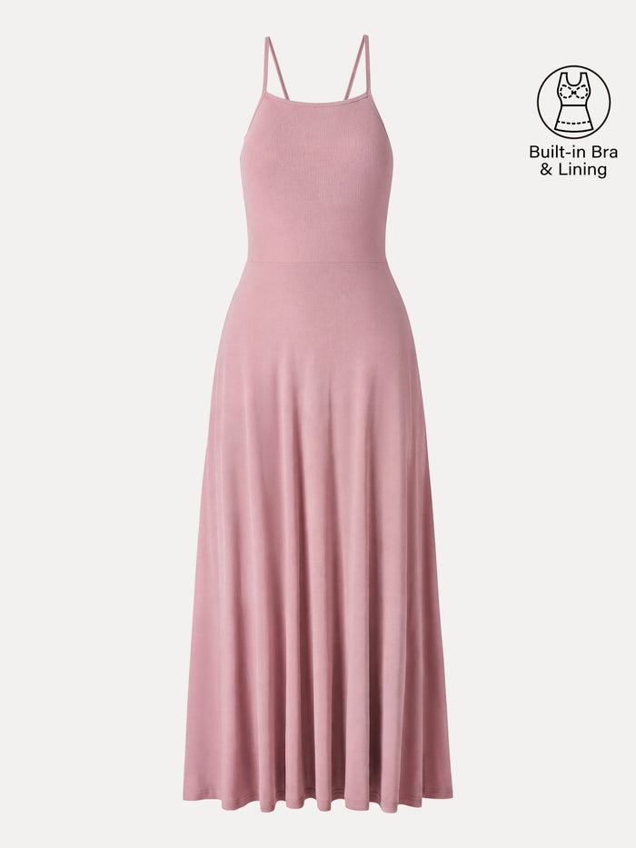 Soft Linen Knit Spaghetti Midi Bra Dress