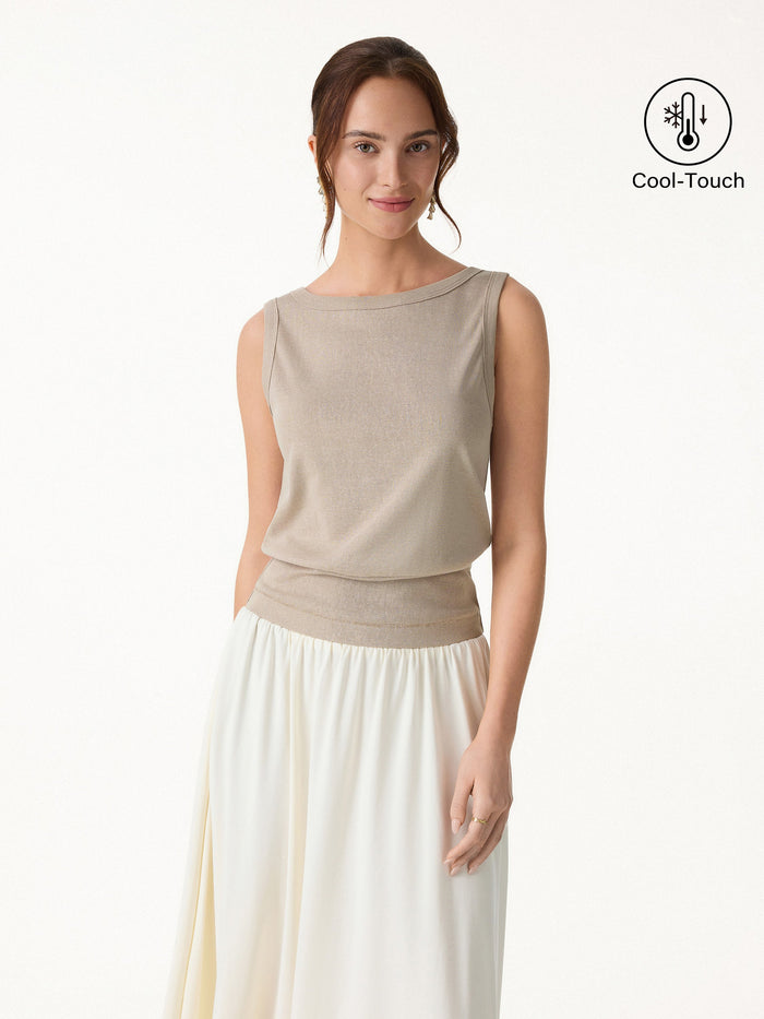 Cotton-Linen Blend Reversible Boatneck Low Back Top