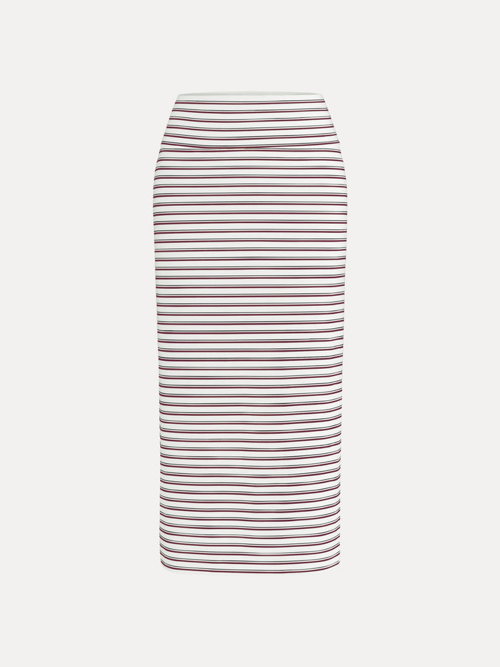 Low Rise Folded Waist Striped Midi Skirt