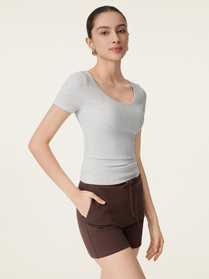 Scoop Neck Short Sleeve Cotton New Airy Bra Top