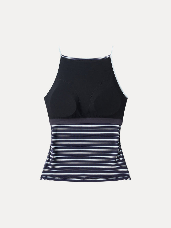 Striped Side Ruched Spaghetti New Airy Bra Tank