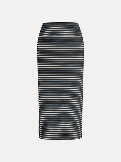 Low Rise Folded Waist Striped Midi Skirt