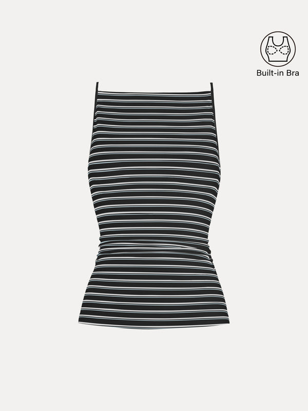 Striped Side Ruched Spaghetti New Airy Bra Tank