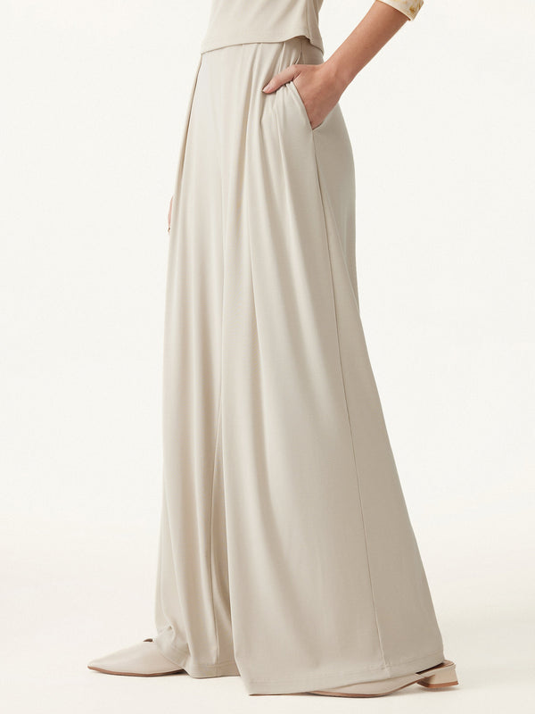 Mid Rise Pleated Wide Leg Palazzo Pants with Pockets