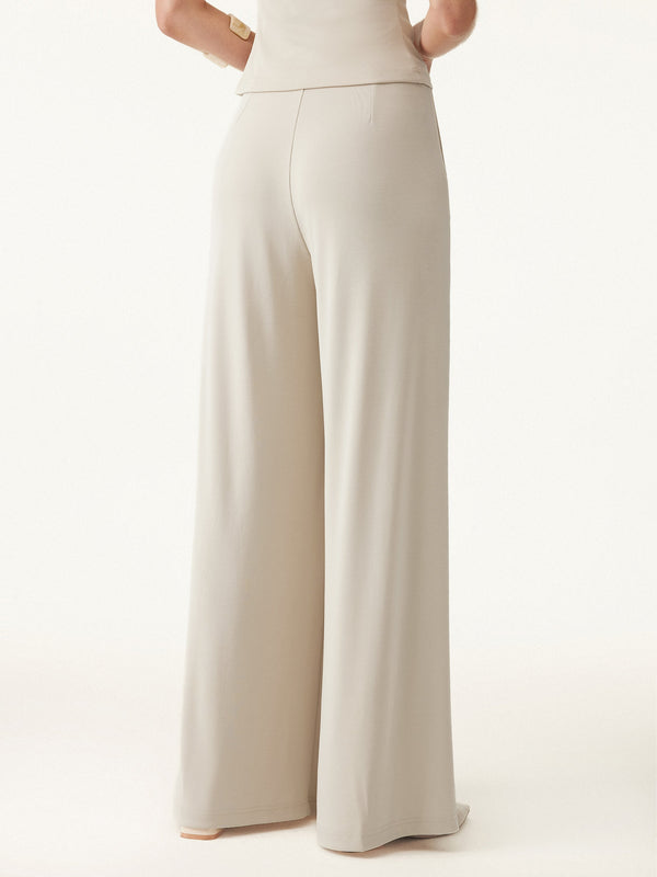 Mid Rise Pleated Wide Leg Palazzo Pants with Pockets