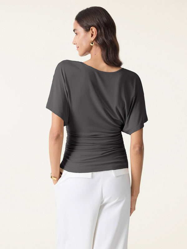 Effortless Boatneck Batwing Sleeve Side Ruched Top