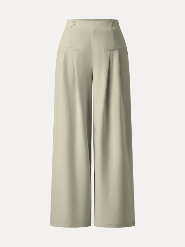 Drapey Bamboo Ponte Mid Rise Wide Leg Trouser with Pockets