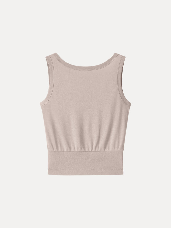 Cotton-Linen Blend Reversible Boatneck Low Back Top