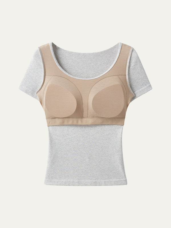 Scoop Neck Short Sleeve Cotton New Airy Bra Top