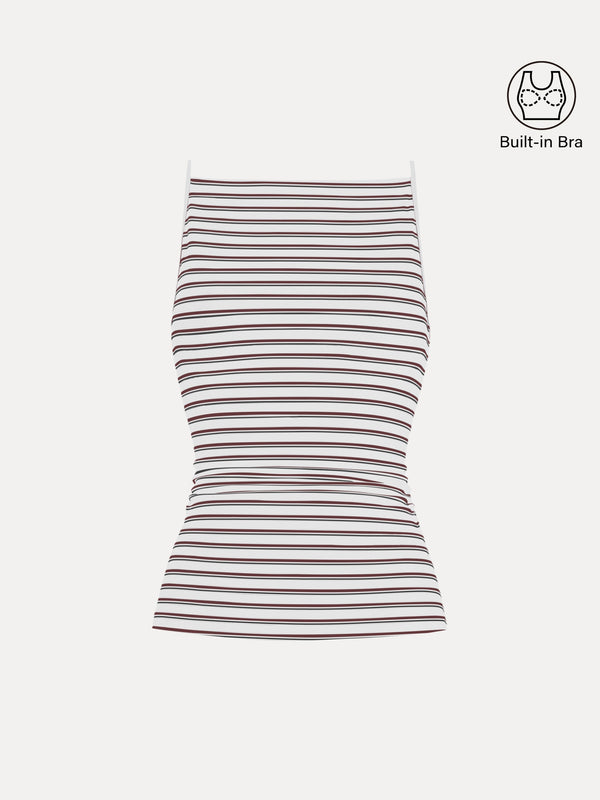 Striped Side Ruched Spaghetti New Airy Bra Tank