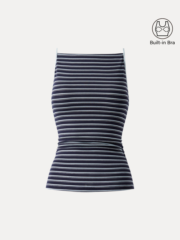 Striped Side Ruched Spaghetti New Airy Bra Tank
