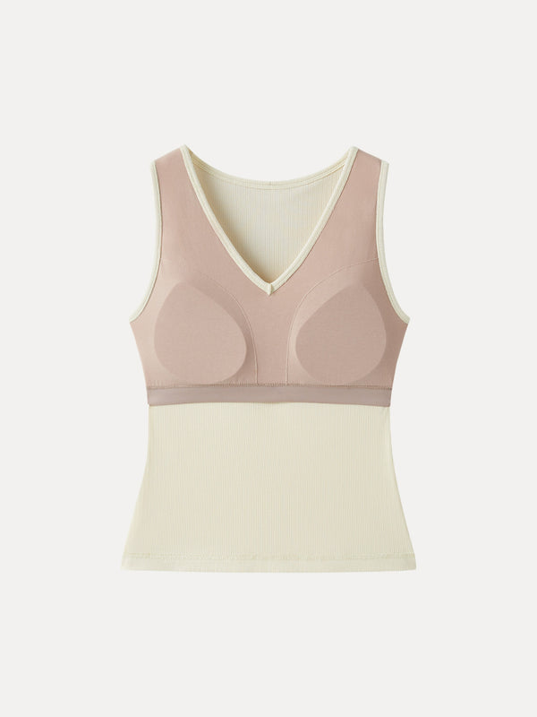 Stretch Cotton Pointelle V-neck Sleeveless Bra Tank