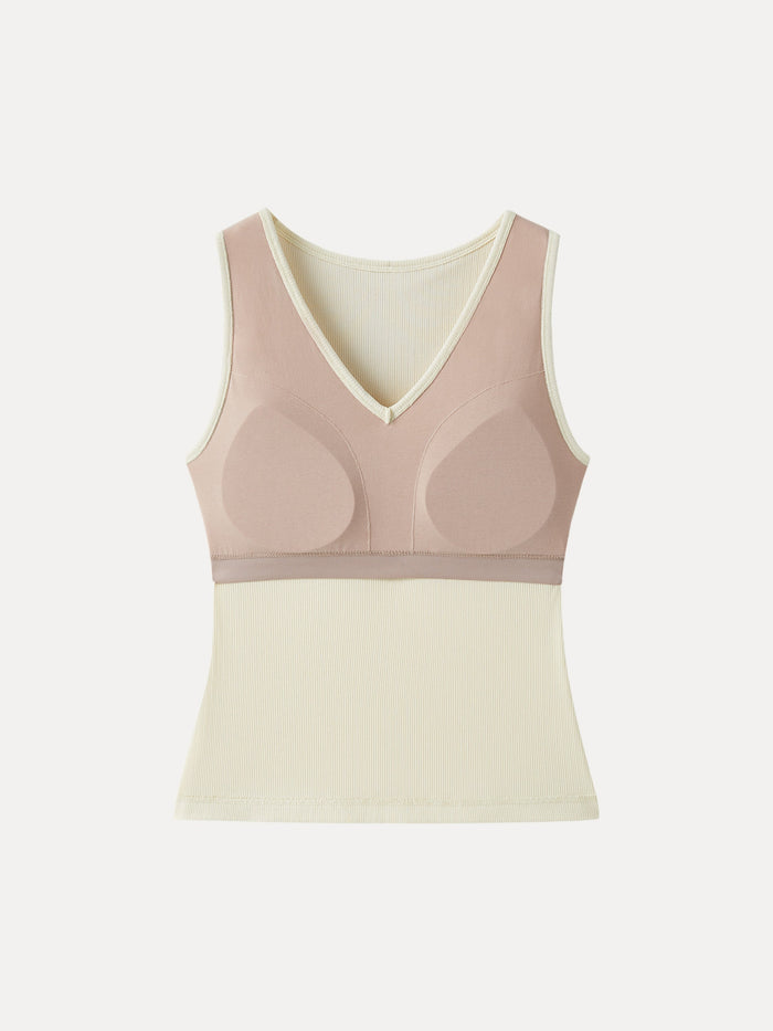 Stretch Cotton Pointelle V-neck Sleeveless Bra Tank