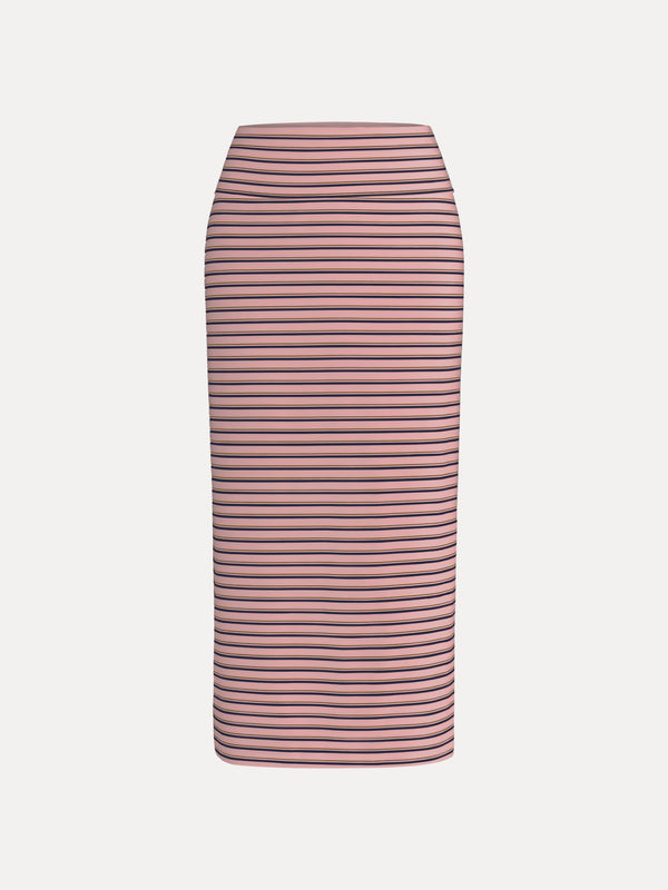 Low Rise Folded Waist Striped Midi Skirt