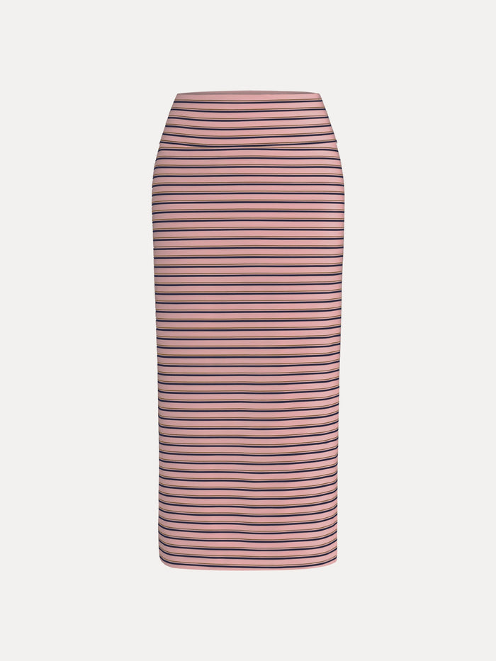 Low Rise Folded Waist Striped Midi Skirt