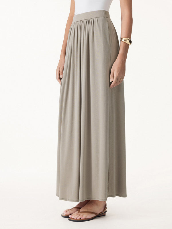 Soft Linen Knit Gathered A-Line Maxi Skirt with Pockets