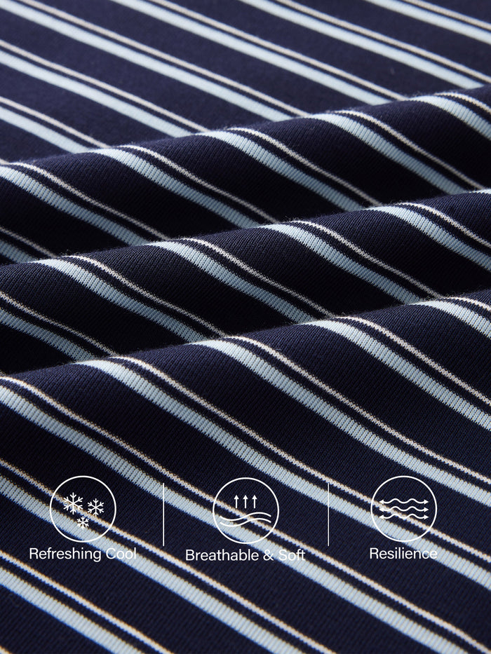 Low Rise Folded Waist Striped Midi Skirt