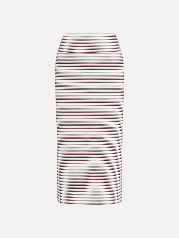 Low Rise Folded Waist Striped Midi Skirt