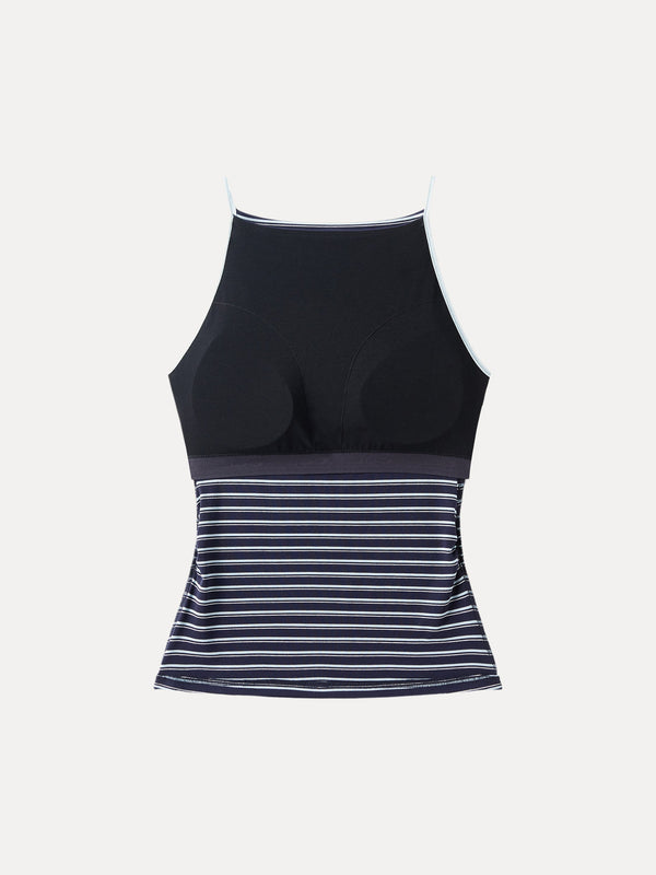 Striped Side Ruched Spaghetti New Airy Bra Tank