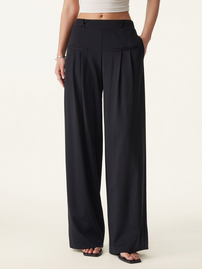 Drapey Bamboo Ponte Mid Rise Wide Leg Trouser with Pockets